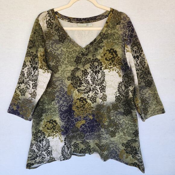 LOGO by Lori Goldstein Tops - LOGO Lori Goldstein Top SZ XL Green Fairy Asymmetrical Artsy Mature 3/4 Sleeves